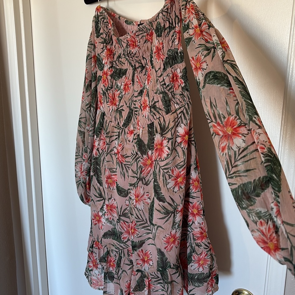Express Strapless Floral Dress With Sleeves.